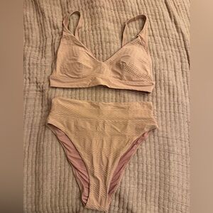 aerie Textured High-Waist Bikini Set - Nude